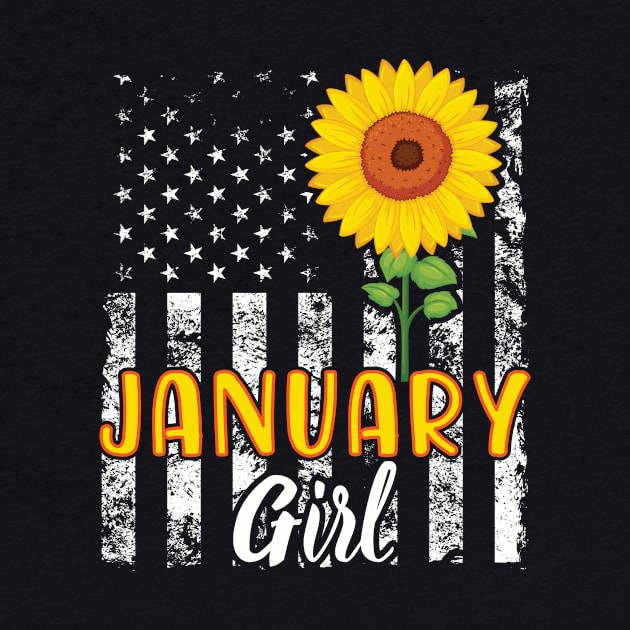 US Flag And Sunflower Happy Birthday January Girl Daughter by joandraelliot